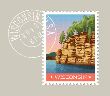 Wisconsin vector illustration of sandstone bluffs on the Wisconsin River.  clipart