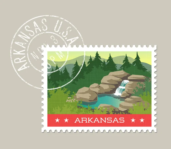 Arkansas vektoros illusztráció-vízesés és a meleg tavasz a Ozarks — Stock Vector