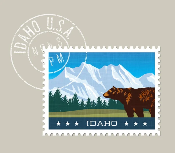 Idaho vector illustration of snowy mountains and grizzly bear. — Stock Vector