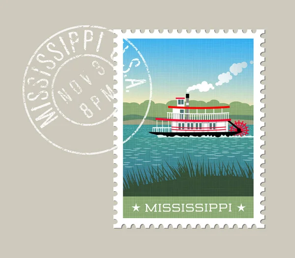 Mississippi vector ilustración de barco de vapor paddle boat en el río . — Archivo Imágenes Vectoriales