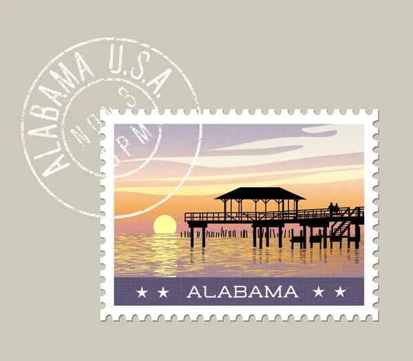 Alabama vector ilustración de la costa del golfo con muelle de pesca . — Archivo Imágenes Vectoriales