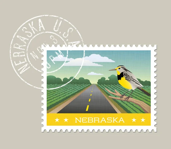 Ilustracja wektorowa Nebraska, malownicze pola uprawne i Meadowlark. — Wektor stockowy