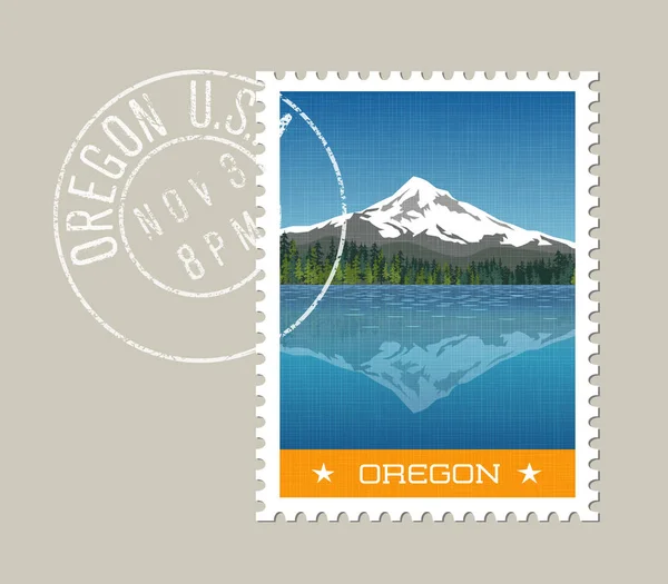 Oregon ilustração vetorial de Mt. Capuz atrás do lago com reflexão — Vetor de Stock