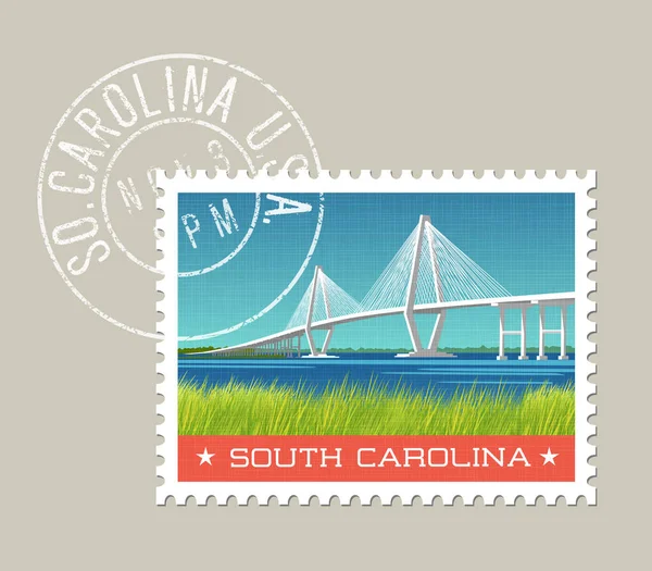 South Carolina Vektor Illustration der Küstenlandschaft mit Brücke. — Stockvektor