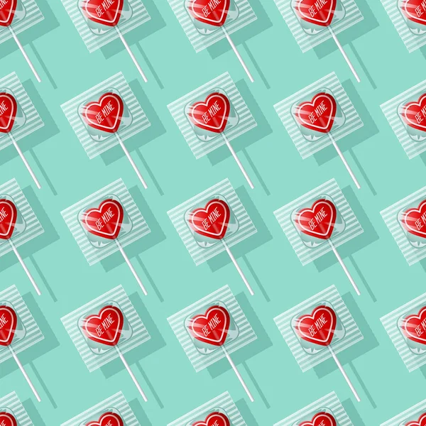 バレンタインのハート形のキャンディーのシームレスなパターン。レトロなお菓子の背景. — ストックベクタ