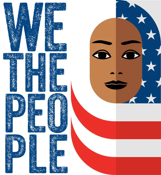 Femme musulmane portant le Hijab du drapeau américain, en soutien symbolique de tous les immigrants avec le texte We The People . — Image vectorielle