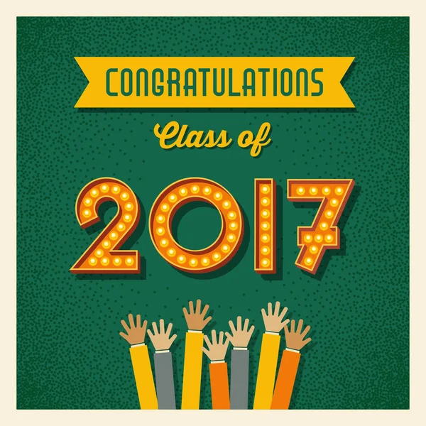 Retro 2017 graduation card or banner design with vintage light bulb sign numbers. Vector illustration. — Stock Vector