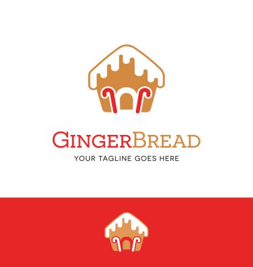 gingerbread house logosu ile krema ve şeker kamışı. Vektör simgesi.