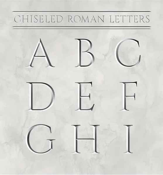 Letras romanas cinceladas en piedra de mármol. Ilustración vectorial. Letras a, b, c, d, e, f, g, h, i . — Vector de stock