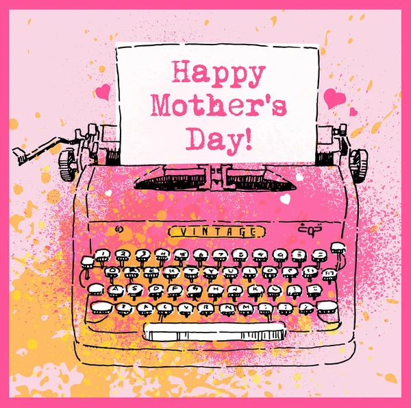 Dessin à l'encre de machine à écrire de style vintage avec message Joyeuse fête des mères — Image vectorielle