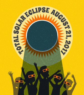 people celebrate watching the solar eclipse with protective glasses. vector banner, card or poster illustration. clipart
