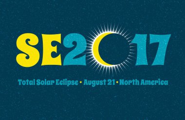 Kuzey Amerika'da, Web afiş, kart, poster ya da t-shirt tasarım üzerinde 21 Ağustos güneş tutulması için Se2017 tipografi tasarım. vektör çizim.