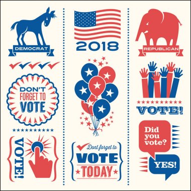 Set of patriotic design elements to encourage voting in United States elections. For web banners, cards, posters. clipart