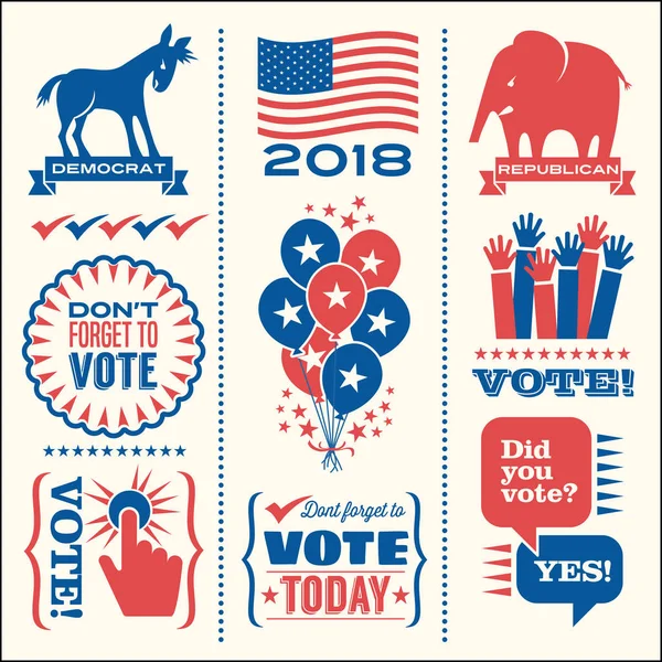 Set of patriotic design elements to encourage voting in United States elections. For web banners, cards, posters. — Stock Vector