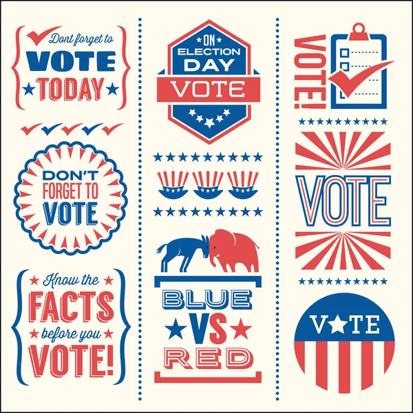 Conjunto de elementos de diseño patriótico para fomentar el voto en las elecciones de Estados Unidos. Para banners web, tarjetas, carteles . — Vector de stock