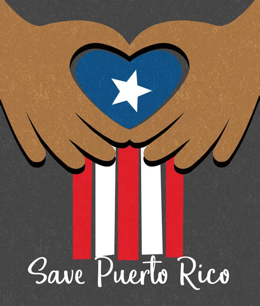 Ο τυφώνας ανακούφιση για το σχεδιασμό του Πουέρτο Ρίκο. Πουέρτο Ρίκο σημαία με τα χέρια που σχηματίζουν ένα σχήμα καρδιάς — Διανυσματικό Αρχείο