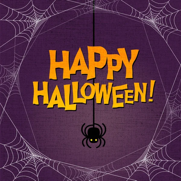 Happy Halloween met spider web rand en bungelende spin. — Stockvector