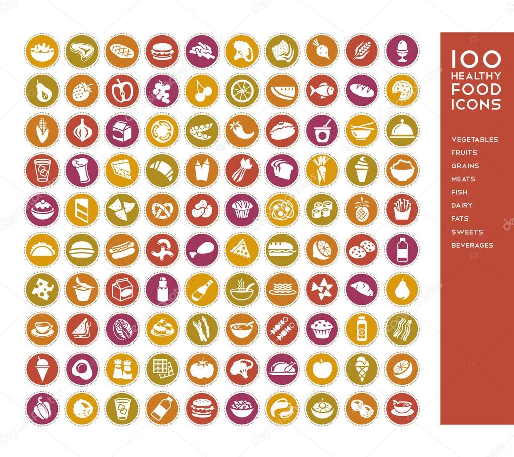 Healthy food icon set for menus, infographics, design elements. Vector illustration