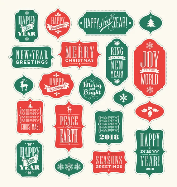 Natal e Ano Novo Elementos de design de férias para etiquetas de presente, cartões de saudação, banners. Desenhos tipográficos vintage . — Vetor de Stock