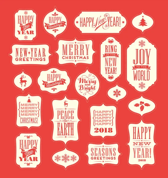 Natal e Ano Novo Elementos de design de férias para etiquetas de presente, cartões de saudação, banners. Desenhos tipográficos vintage . — Vetor de Stock