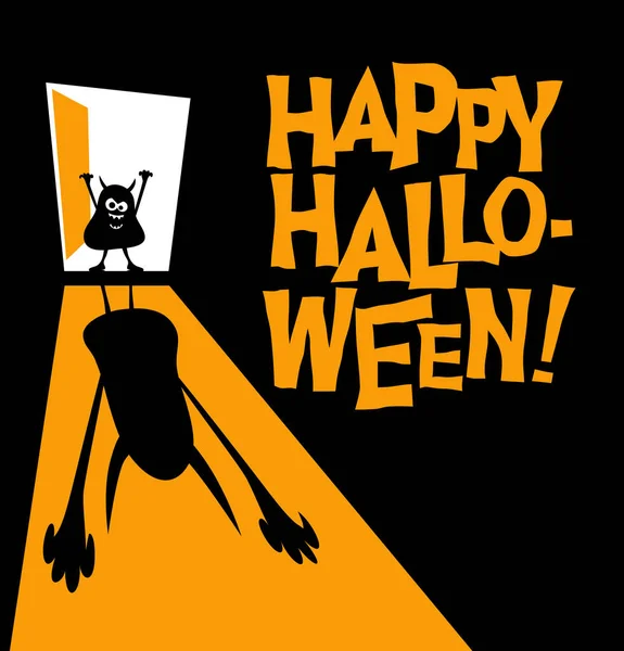 Halloween poster sjabloon met kleine zombie gieten grote enge schaduw. Voor webbanners, kaarten, affiches, uitnodigingen. — Stockvector