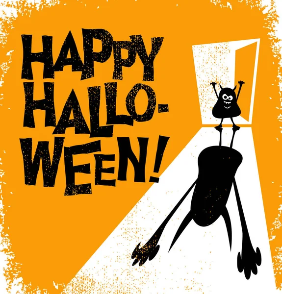 Halloween-Plakatvorlage mit kleinen Zombies, die einen riesigen beängstigenden Schatten werfen. für Poster, Webbanner, Karten, Einladungen. — Stockvektor