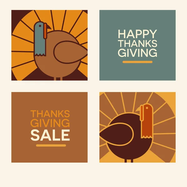 Happy Thanksgiving elementos de design minimalista plana. Perus abstratos e desenhos de texto. Para cartões de felicitações, banners web, imprimir . — Vetor de Stock