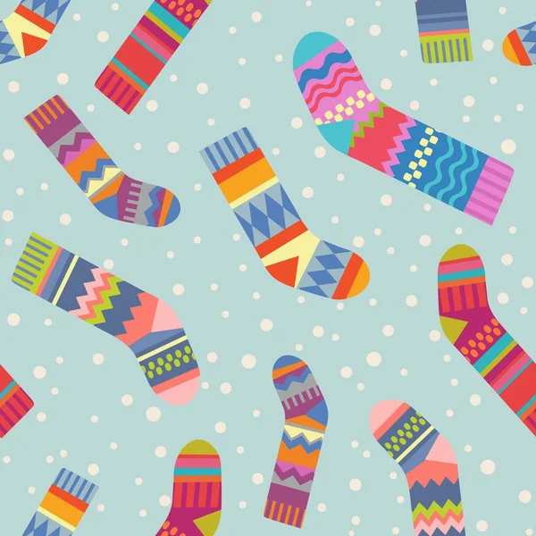 Seamless christmas stocking pattern with colorful patterned socks — Stock Vector
