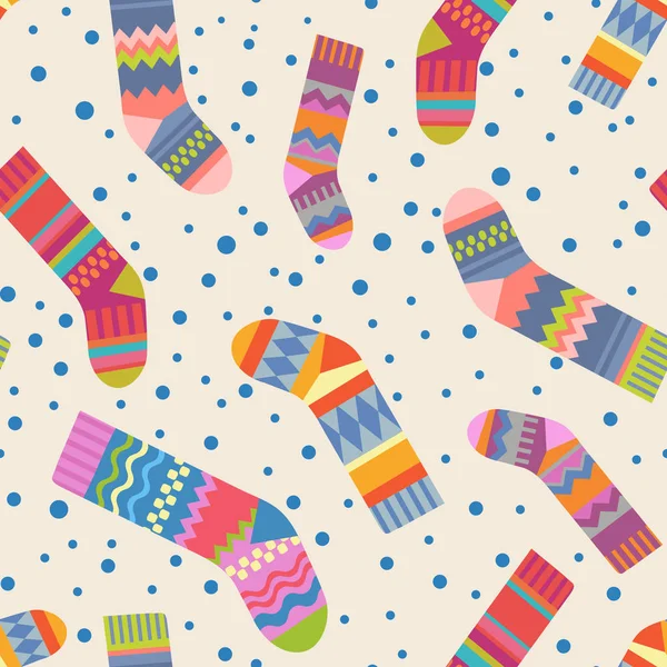 Seamless christmas stocking pattern with colorful patterned socks — Stock Vector