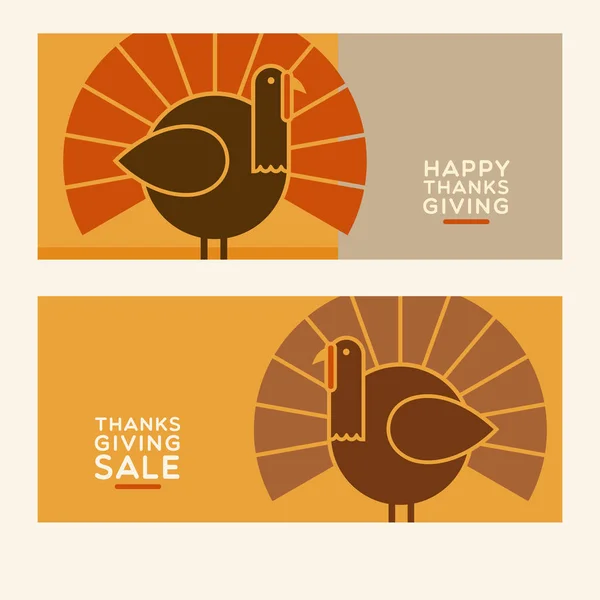 Happy Thanksgiving design de banner minimalista plana com peru abstrato e espaço para texto. Para cartões, banners, folhetos, estampas . — Vetor de Stock