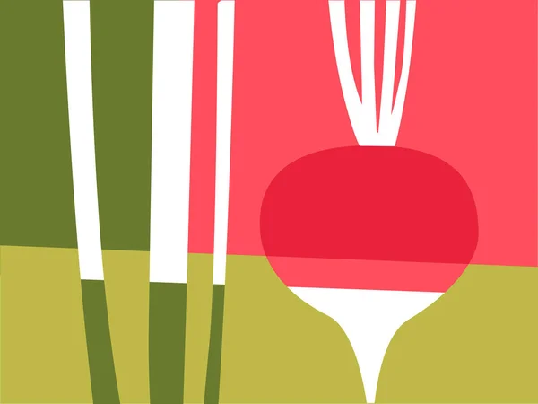 Abstraktes Gemüsedesign im flach geschnittenen Stil. Roter und rosa Rettich. Vektorillustration. — Stockvektor