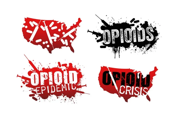 Set of grunge designs with text about the opioid crisis or epidemic in the United States. — Stock Vector
