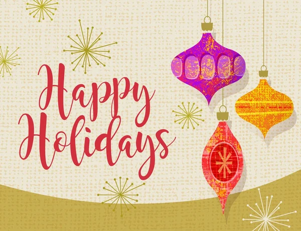 Cartão de férias com ornamentos de árvore de Natal retro estilizados. Design de vetores para cartões de felicitações, banners, convites . — Vetor de Stock