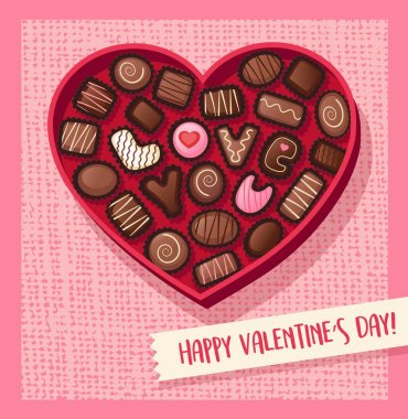 Kalp Love You büyü çikolatalı bonbon ile Sevgililer günü şeker kutusu şeklinde. Vektör çizim.