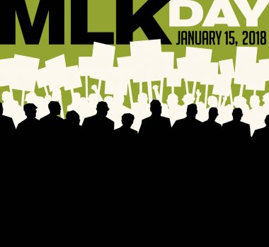 Posteri veya başlığı Martin Luther King günü için. Birçok kişi protesto işaretler taşıyan Mart. Olay poster şablonu.