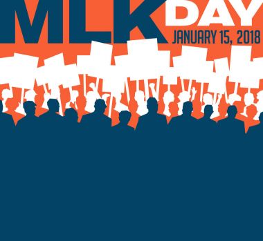 Posteri veya başlığı Martin Luther King günü için. Birçok kişi protesto işaretler taşıyan Mart. Olay poster şablonu.