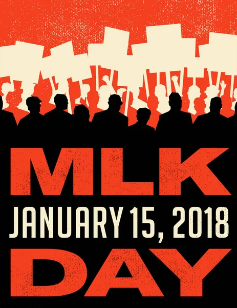 Poster or banner for Martin Luther King Day. Many people carrying signs at protest march. — Stock Vector