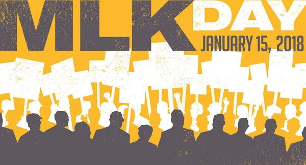 Poster of banner voor Martin Luther King Day. Abstracte illustratie van vele mensen op protest rally. — Stockvector