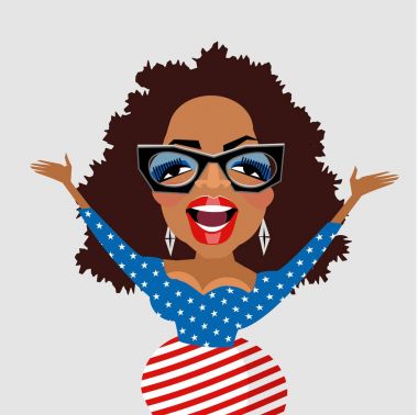 Caricature of celebrity and philanthropist Oprah Winfrey in an American flag dress.  clipart