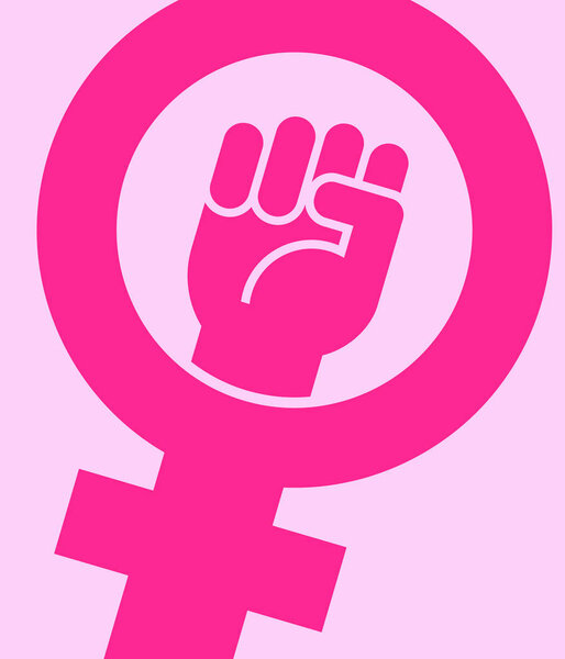 Symbol for female with raised fist. Vector icon design for posters, banners, signs about women's rights.