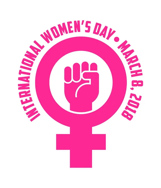 Διεθνές Γυναικείο ημέρα σχεδιασμός με θηλυκό σύμβολο και υψωμένα γροθιά. Για αφίσες, πανό, αυτοκόλλητα. — Διανυσματικό Αρχείο