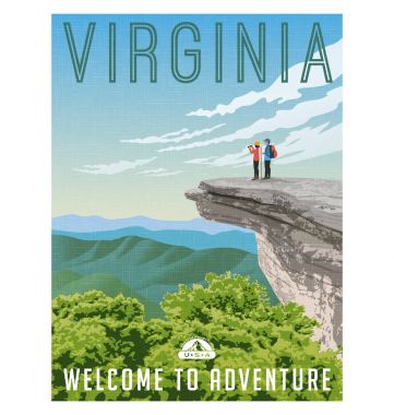 Virginia, United States retro style travel poster or sticker. Scenic view from rocky cliff on the Appalachian Trail. clipart