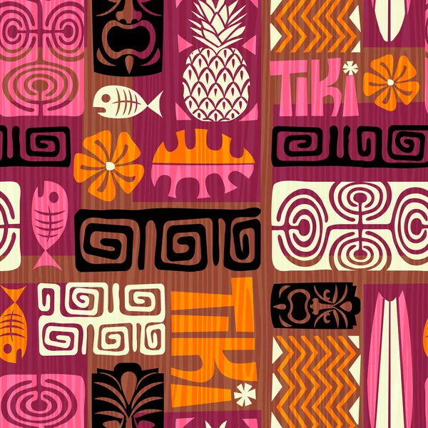 Modèle de tiki exotique rétro sans couture. Illustration vectorielle — Image vectorielle