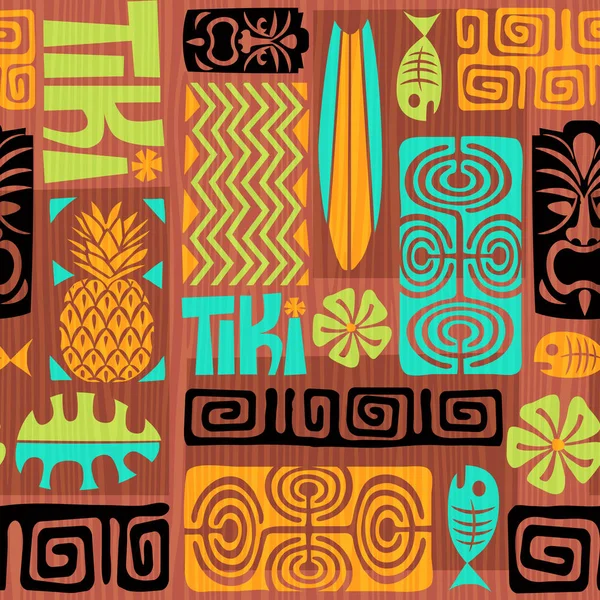 Modèle de tiki exotique rétro sans couture. Illustration vectorielle — Image vectorielle