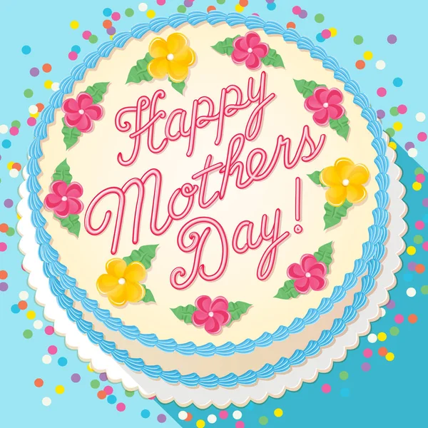 Joyeux gâteau de la fête des mères décoré de glaçage calligraphie et de fleurs. Illustration vectorielle . — Image vectorielle