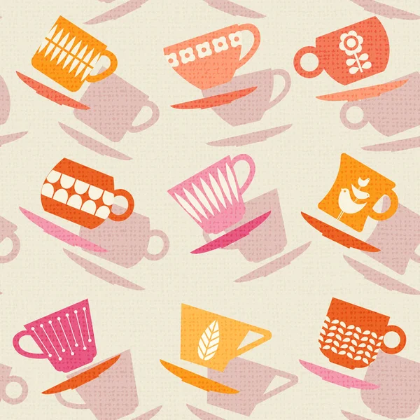 ティーカップやコーヒー カップのシームレスなレトロなパターン。ベクトル図. — ストックベクタ