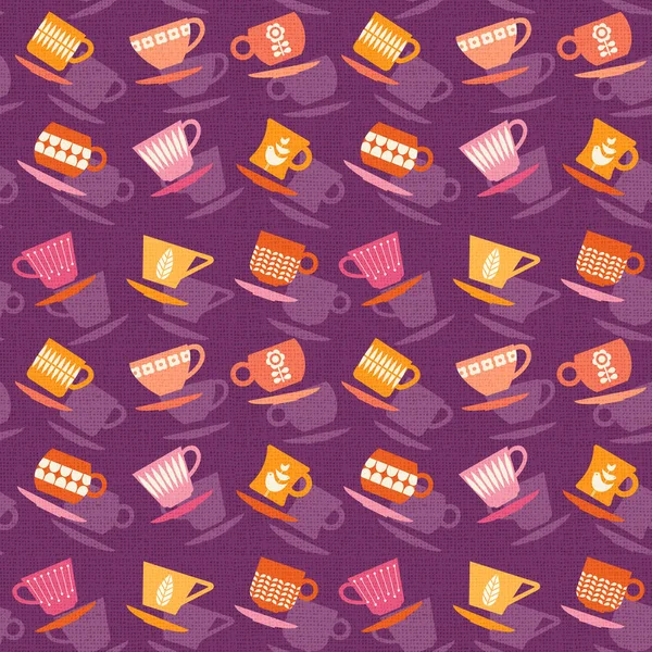 Naadloze retro patroon van kopjes thee of koffie cups. vectorillustratie. — Stockvector
