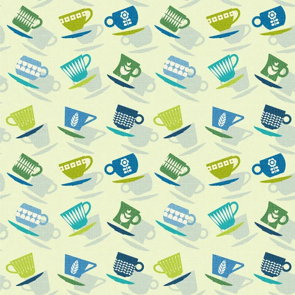 Modèle rétro sans couture de tasses à thé ou de tasses à café. illustration vectorielle . — Image vectorielle
