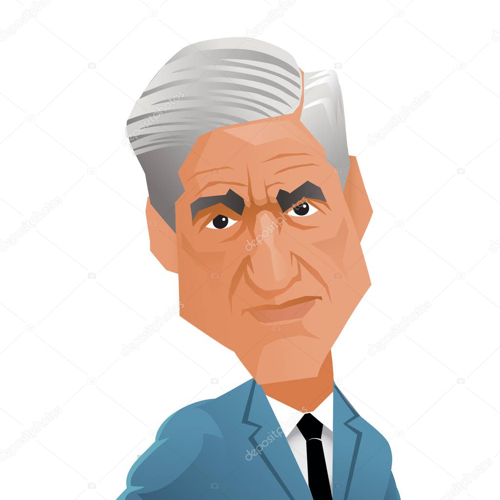 May 3, 2018. Caricature of American attorney and appointed Special Counsel Robert Mueller. Vector Illustration.