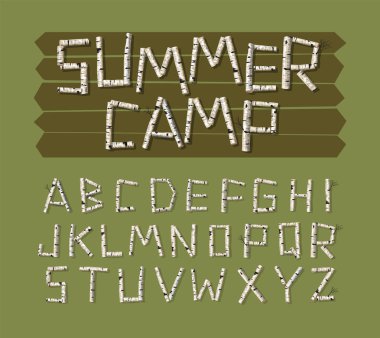 Vector font design. Alphabet made of birch tree logs.  clipart